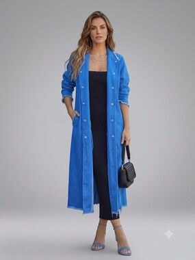 NWOT Zara Denim Trench Coat Duster Jacket Sz- M Western Country Cowgirl Indie